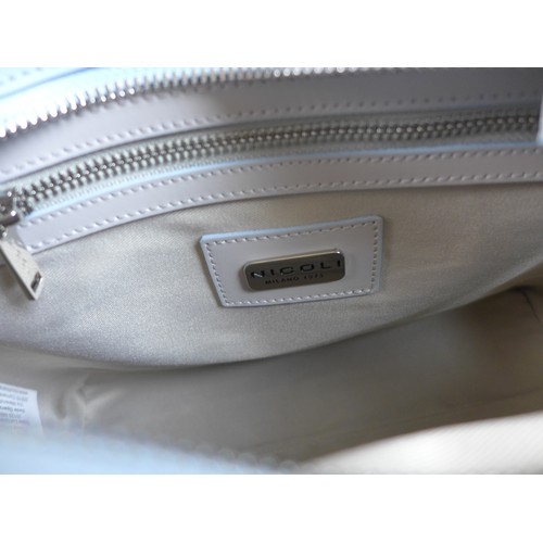 113 - A large Nicoli Italian leather handbag, in two-tone grey and pale blue, with zipped central compartm... 