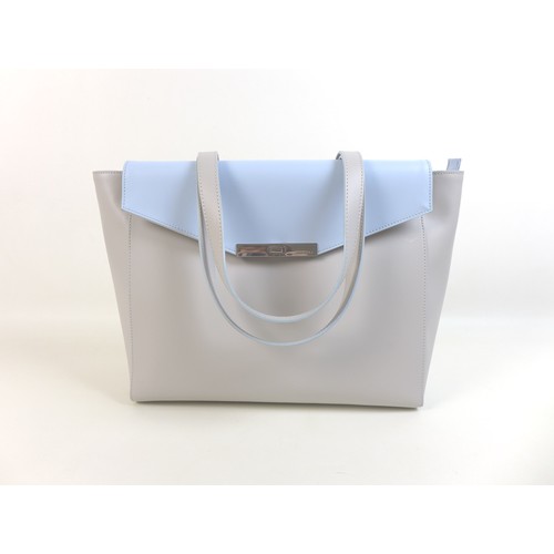 113 - A large Nicoli Italian leather handbag, in two-tone grey and pale blue, with zipped central compartm... 