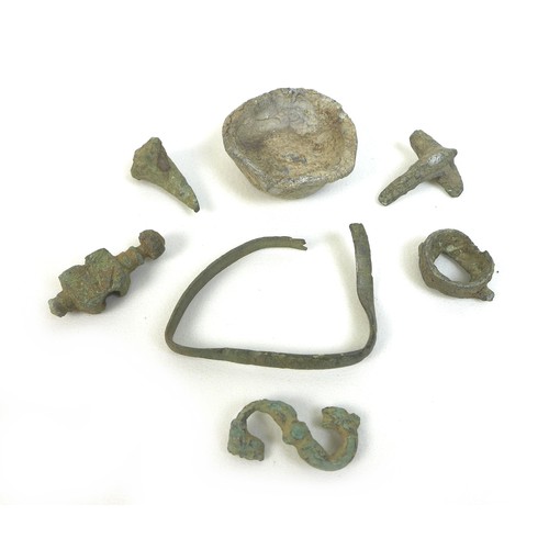 73 - A group of seven Roman, Medieval and later detectorist finds, comprising a Colchester derivative inc... 