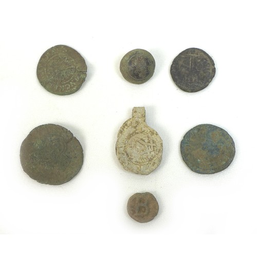 75 - A group of seven Roman, Medieval and later detectorist finds, comprising an incomplete copper alloy ... 