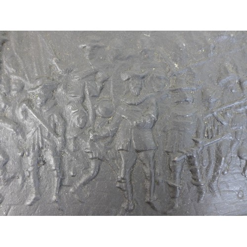 80 - A cast iron plaque depicting a Civil War battle, likely the Battle of Naseby, cast with soldiers, a ... 