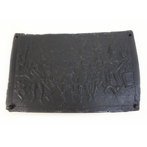 80 - A cast iron plaque depicting a Civil War battle, likely the Battle of Naseby, cast with soldiers, a ... 