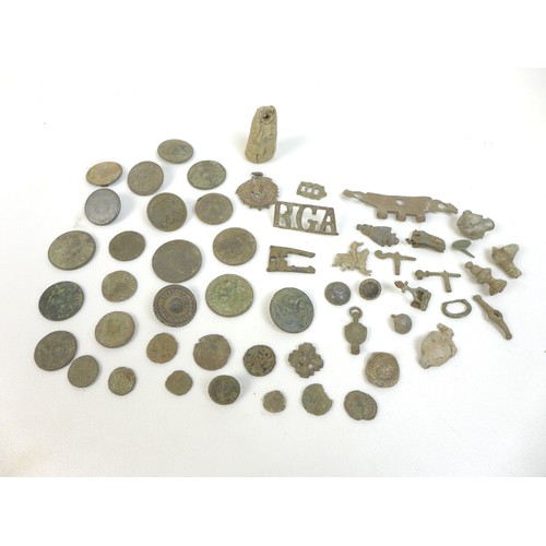 81 - A large collection of detectorist finds, likely Roman, Medieval and later, including coins, a buckle... 