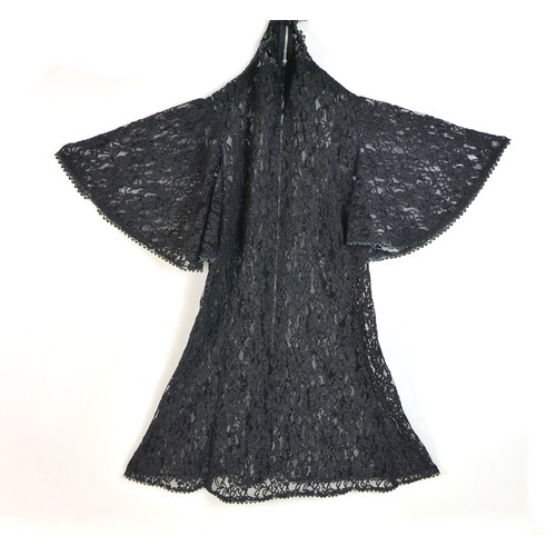 108 - A 1969 Biba black lace mini dress, with Biba label, with flared neckline and butterfly sleeves, boug... 