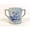 A 20th century Japanese  blue and white twin handled tankard, with gilt decoration to rim and handle... 