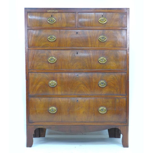 344 - A late George III tall chest of two over four drawers, with brass plate handles, divisible into two ... 