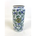 A 20th century Chinese famille vert cylindrical vase, with no base markings, 10 by 20cm high.