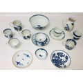 A group of English 18th century blue and white possibly Worcester tea wares, comprising a fence patt... 