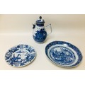 Three pieces of 19th century English blue and white porcelain, comprising an export blue and white l... 