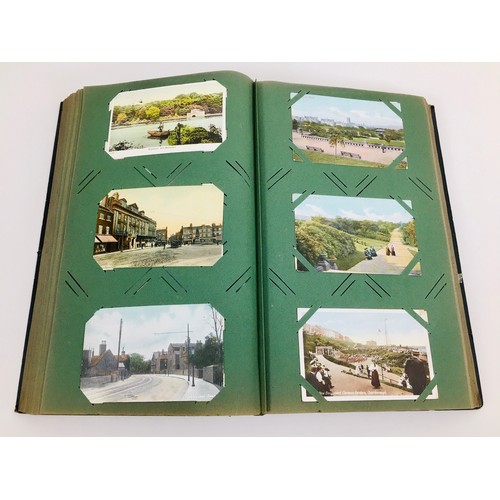 120 - An Edwardian postcard album with over 350 early 20th century and later postcards, including some six... 