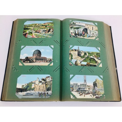 120 - An Edwardian postcard album with over 350 early 20th century and later postcards, including some six... 