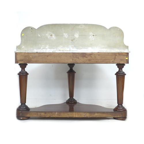 337 - A Victorian mahogany and white Carrara marble washstand, of demi lune form, the marble surface with ... 