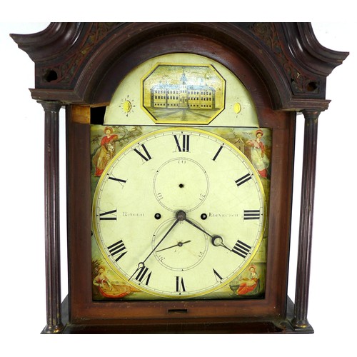 353 - An early 19th century mahogany long case clock, by Ritchie, Edinburgh, the painted arch dial with de... 