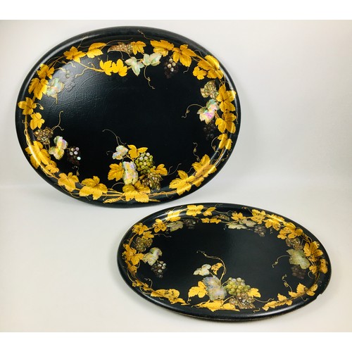 347 - A set of two Victorian graduated oval papier mache trays, by Mappin Bros, Sheffield & London, decora... 