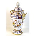 A large Copeland Spode ceramic vase and cover, in Imari pattern 3955, circa 1840, with twin dragon h... 