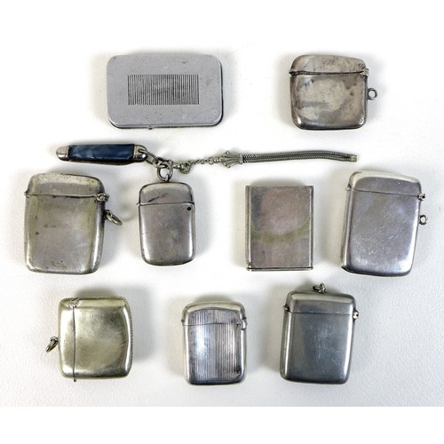 93 - A group of nine silver and silver plated vesta cases, comprising a WWI silver National Rifle Associa... 