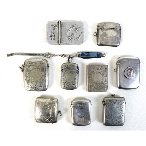 93 - A group of nine silver and silver plated vesta cases, comprising a WWI silver National Rifle Associa... 