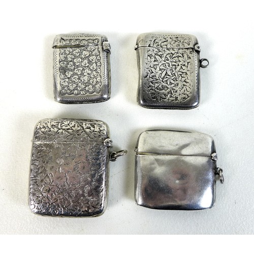 91 - A group of four Victorian and later silver vesta cases, all of rectangular form with hinged lids, co... 