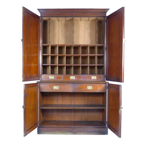 352 - A Victorian mahogany Estate cupboard, the upper section with twin doors opening to reveal an arrange... 