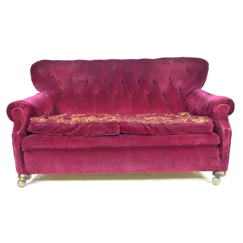 331 - An Edwardian button back three seater sofa, 161 by 107 by 86cm high, together with a matching wing a... 