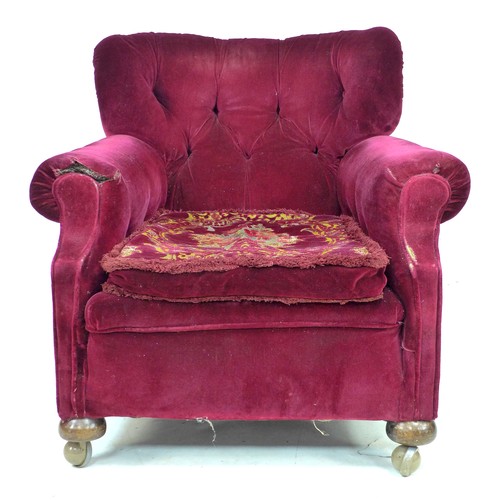 331 - An Edwardian button back three seater sofa, 161 by 107 by 86cm high, together with a matching wing a... 