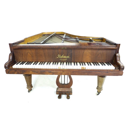 282 - A Victorian Kirkman parlour grand piano, circa 1870, with rosewood veneered case, wooden frame and b... 