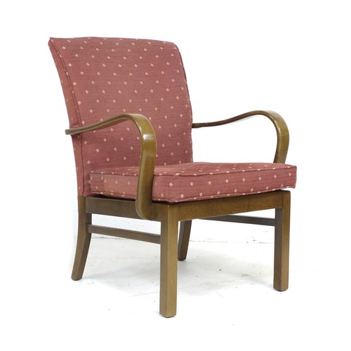 208 - A mid 20th century vintage Parker Knoll armchair, model number 714, with sprung base and bentwood ar... 