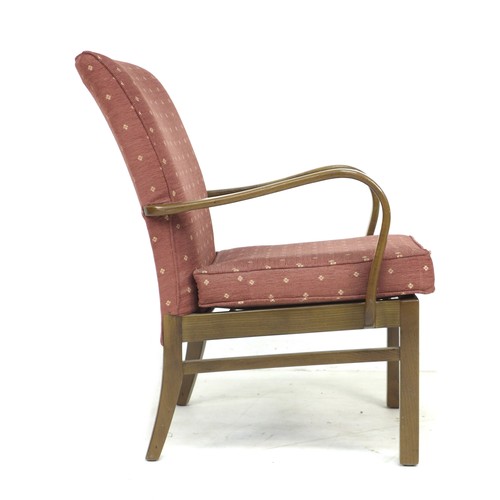 208 - A mid 20th century vintage Parker Knoll armchair, model number 714, with sprung base and bentwood ar... 