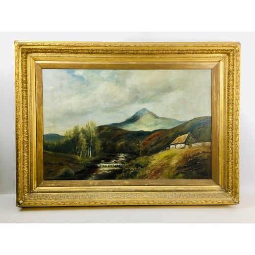 196 - A landscape of a view of the Cheviot Hills, Northumberland, with river running through to the foregr... 