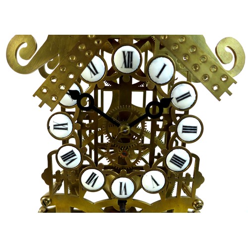 324 - A Trigona brass skeleton clock in the form of a windmill, mid 20th century, with 8 day fusee movemen... 