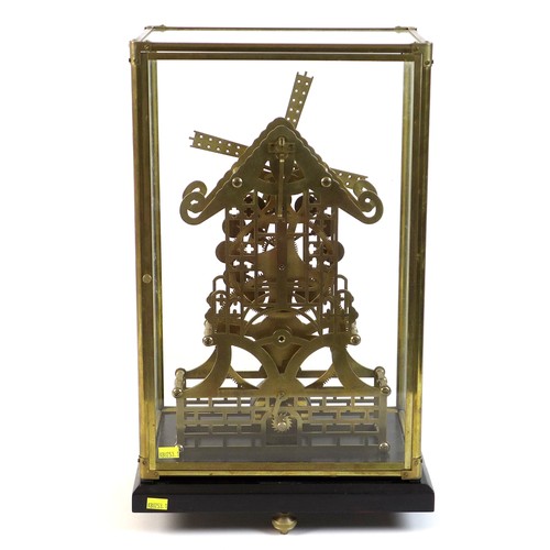 324 - A Trigona brass skeleton clock in the form of a windmill, mid 20th century, with 8 day fusee movemen... 