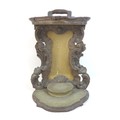 An 18th century giltwood portable devotional stand, with single handle to top, back scroll and shell... 