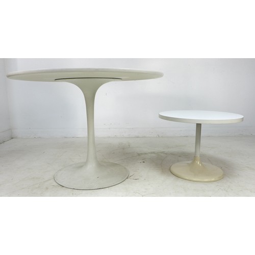 274 - Two retro white tulip style tables after Eero Saarinen, with single stem bases, the largest, a retro... 