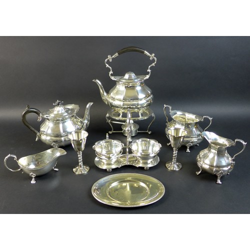 87 - A collection of silver plated wares, including a part tea set with teapot, 25 by 13 by 16.5cm high, ... 