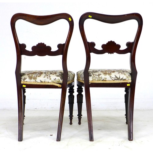 285 - A pair of William IV rosewood dining chairs, shaped backs with carved mid rail, modern embroidered s... 