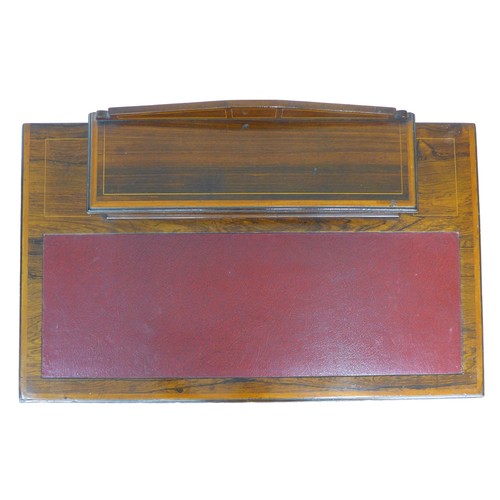 295 - An Edwardian rosewood and line inlaid lady's writing desk, later red leatherette surface, lift lid t... 