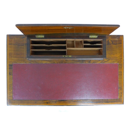 295 - An Edwardian rosewood and line inlaid lady's writing desk, later red leatherette surface, lift lid t... 