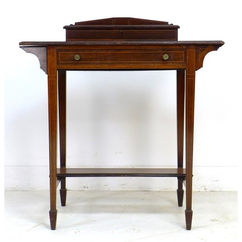 295 - An Edwardian rosewood and line inlaid lady's writing desk, later red leatherette surface, lift lid t... 