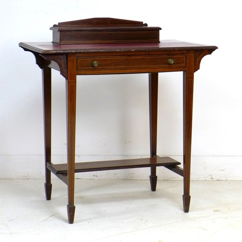 295 - An Edwardian rosewood and line inlaid lady's writing desk, later red leatherette surface, lift lid t... 