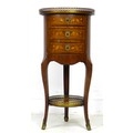 A French late 19th century marquetry cylinder form side table, with circular pierced brass gallery, ... 