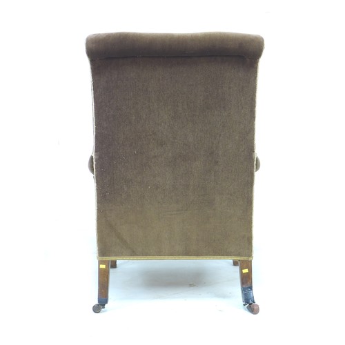 253 - An Edwardian armchair, brown velvet upholstery, raised on tapering square section legs, 73 by 69 by ... 