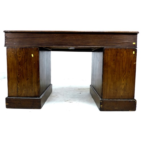 243 - An Edwardian oak pedestal desk, with inset leather top, nine drawers, a/f poor condition, 118 by 68 ... 