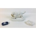 A Victorian Parian ware animal figure group entitled 'Retribution', depicting a large dog standing o... 
