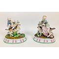 A pair of late 19th century Continental figurines, after the Meissen model of Count Bruhl's Tailor, ... 
