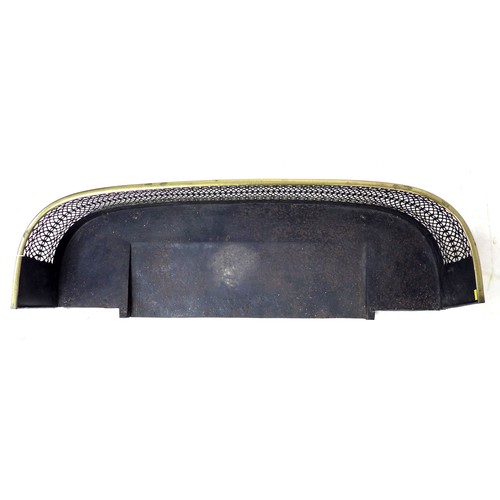 205 - A Regency fire fender, with slender brass top and bottom rails, bordering a pierced decorative steel... 