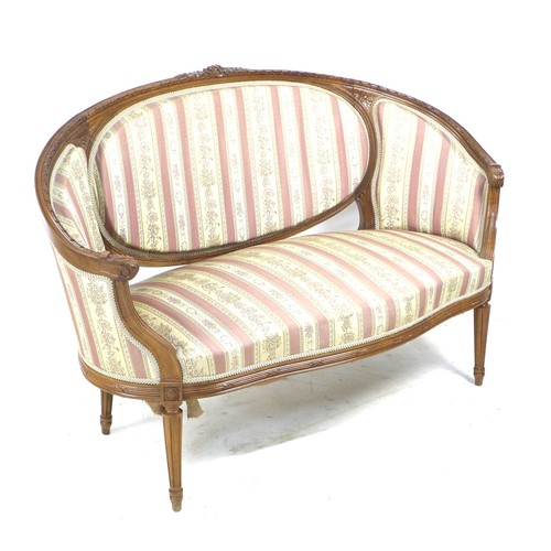 328 - A French two seater settee, mid 20th century in Louis XVI style, with curved back with integral shap... 