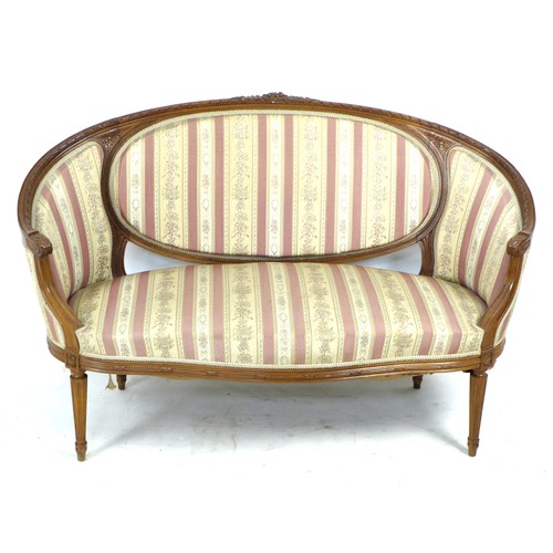 328 - A French two seater settee, mid 20th century in Louis XVI style, with curved back with integral shap... 