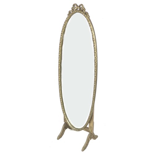 234 - A vintage French style cheval mirror, circa 1960, with oval plate, ribbon crest and gilt style frame... 