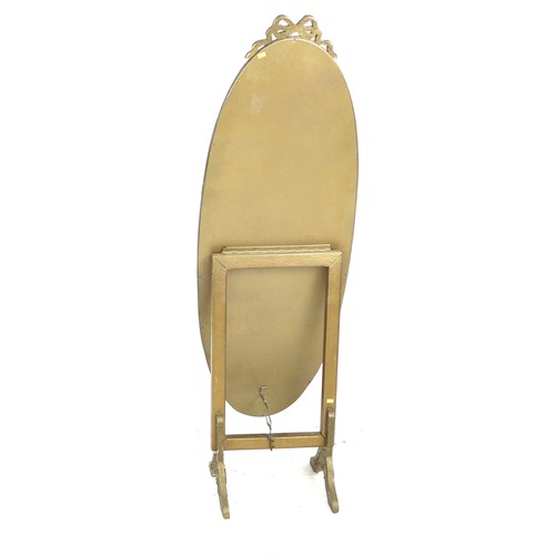 234 - A vintage French style cheval mirror, circa 1960, with oval plate, ribbon crest and gilt style frame... 