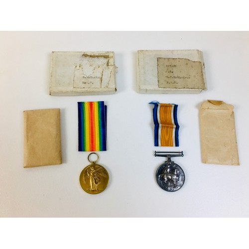 132 - Two WWI medals, a Victory medal and a War medal for 221907 Sgt. G.T. Rackstraw RAF, with medal boxes... 